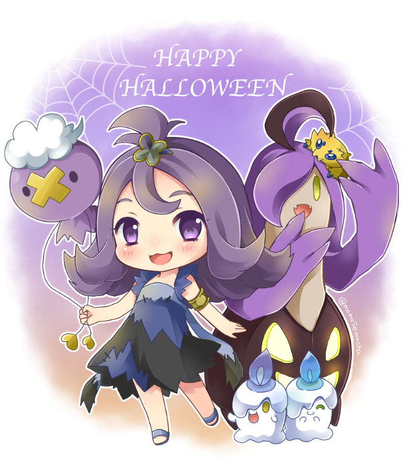 1girl, :3, :d, acerola_(pokemon), alternate_color, armlet, balloon, bangs