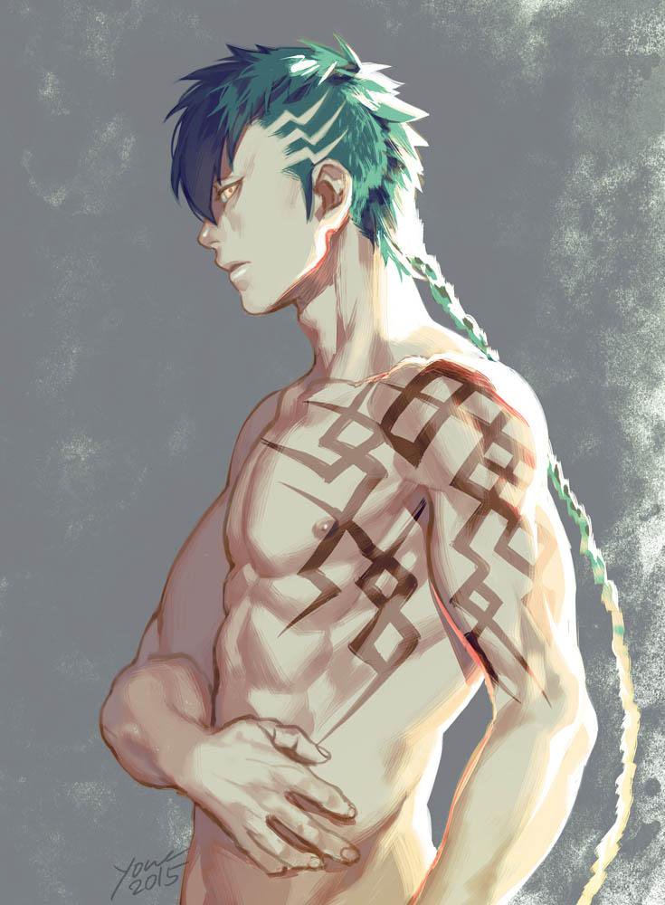 green_hair, kamigami_no_asobi, kazuki_yone, thor_megingyoruzu, yellow_eyes