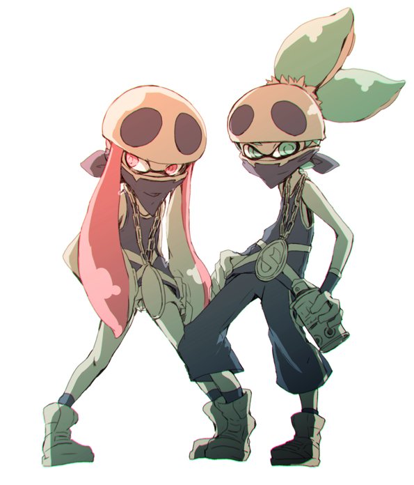 1boy, 1girl, bandana_over_mouth, bandanna, commentary_request, cosplay, domino_mask, green_eyes