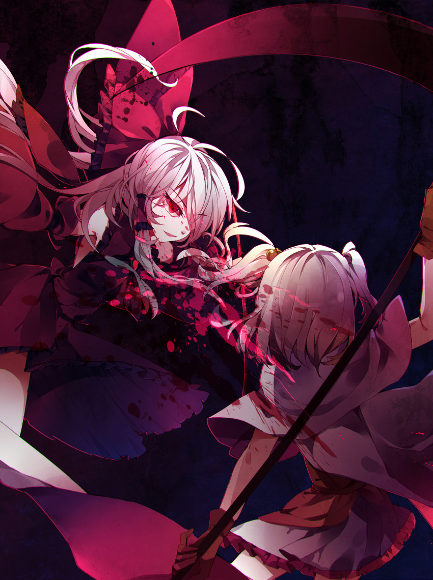 2girls, absurdres, alternate_color, alternate_hair_color, armpits, ascot, baocaizi, blood