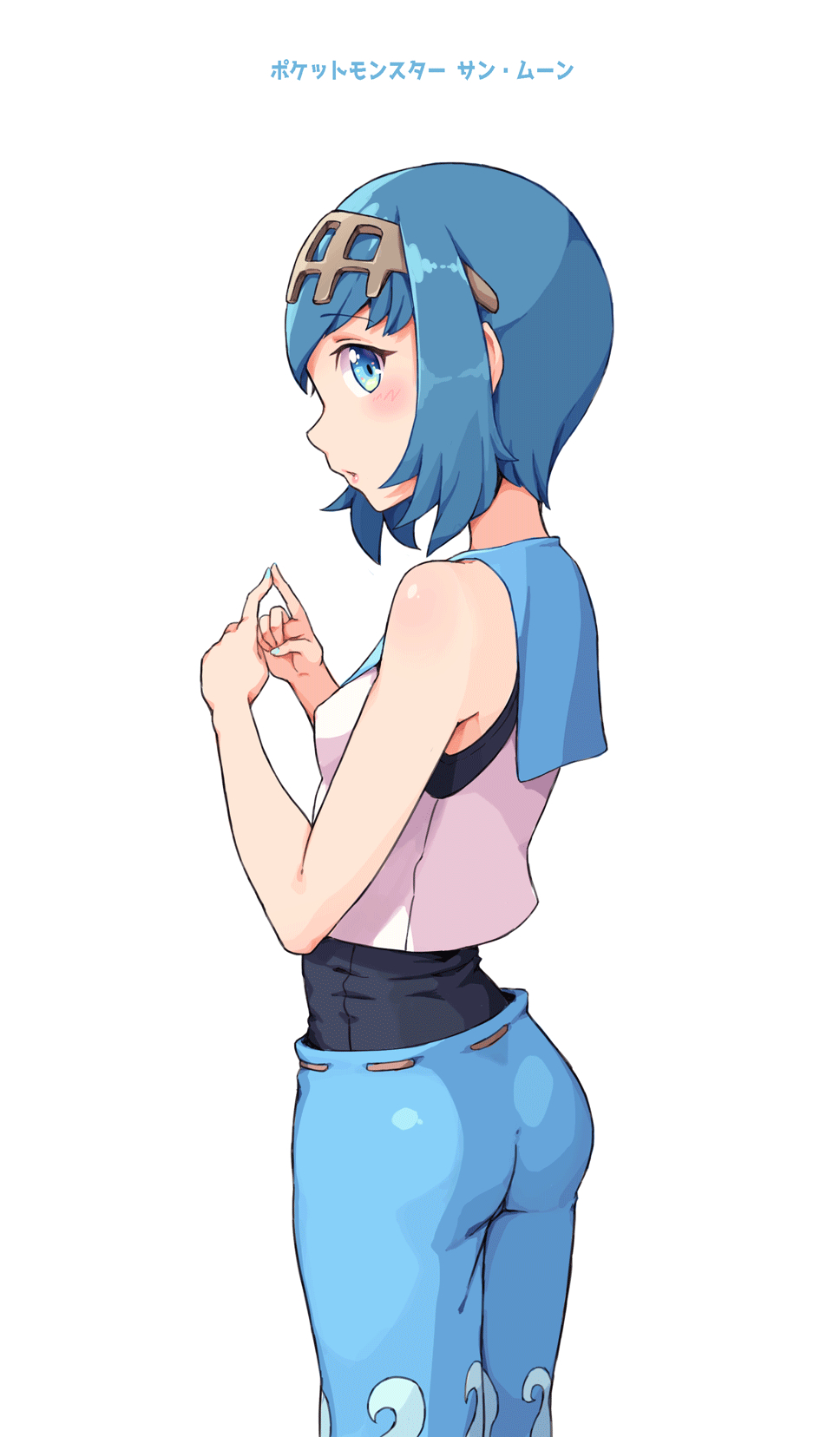 1girl, blue_eyes, blue_hair, blue_nails, blush, cloba_(daeniel811015), fingers_together, highres