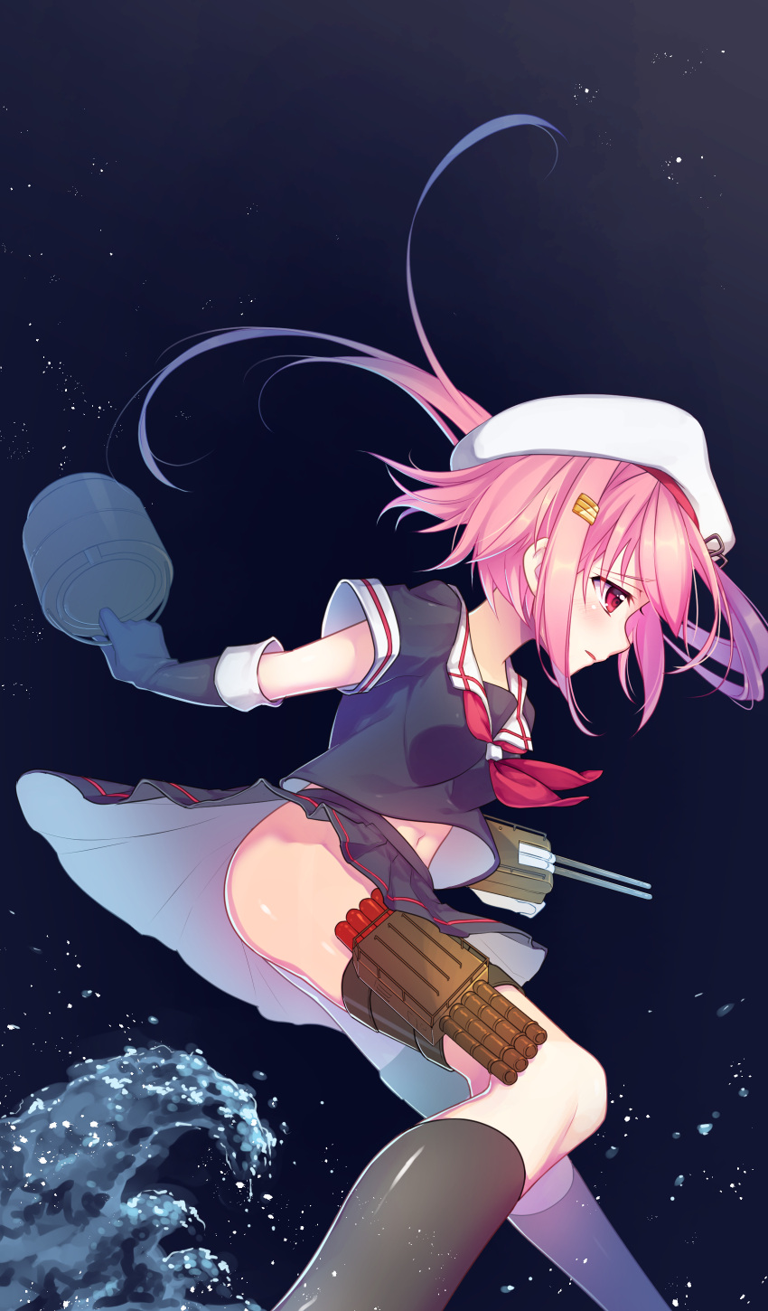 1girl, absurdres, beret, black_gloves, black_ribbon, black_serafuku, black_skirt, blush