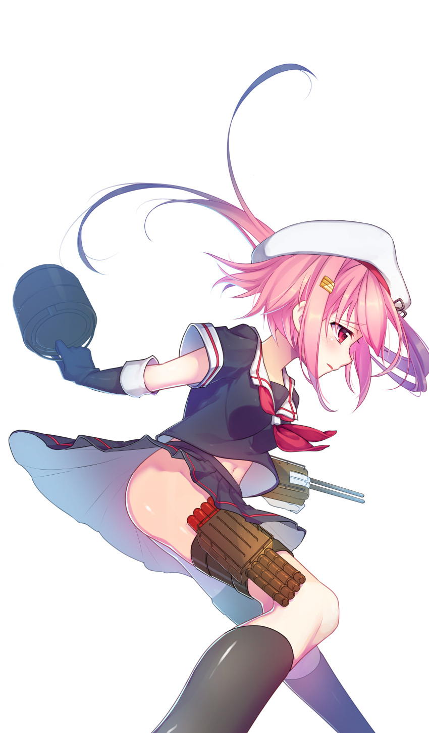 1girl, absurdres, beret, black_gloves, black_ribbon, black_serafuku, black_skirt, blush