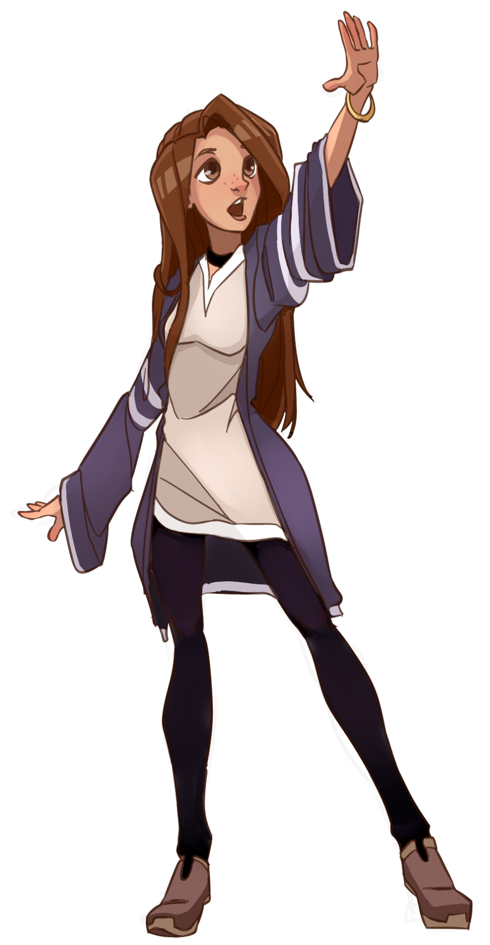 1girl, baggy_clothes, blush, brown_eyes, brown_hair, freckles, highres, looking_up