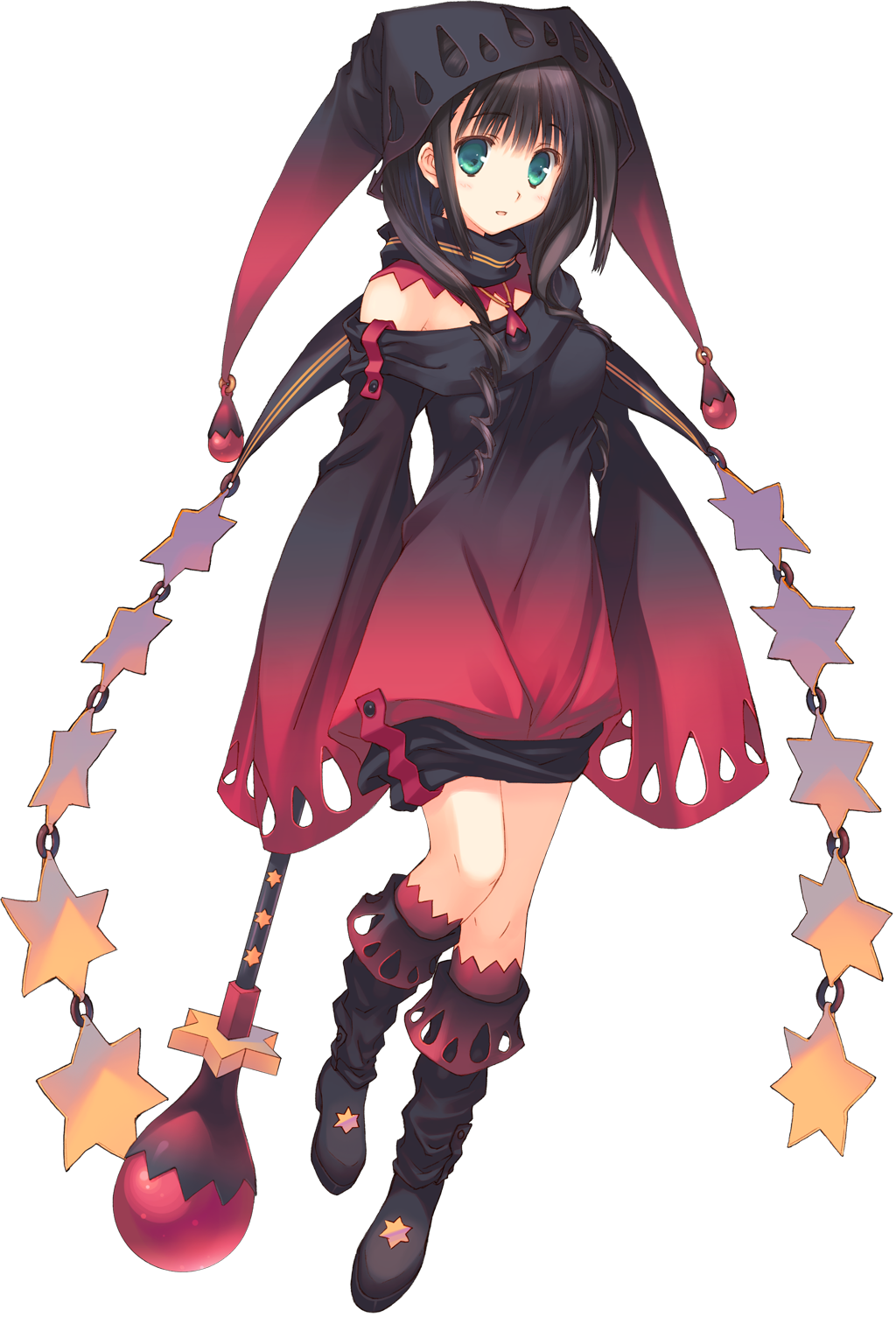 1girl, aquaplus, black_hair, boots, dungeon_travelers_2, full_body, gradient_clothes, green_eyes