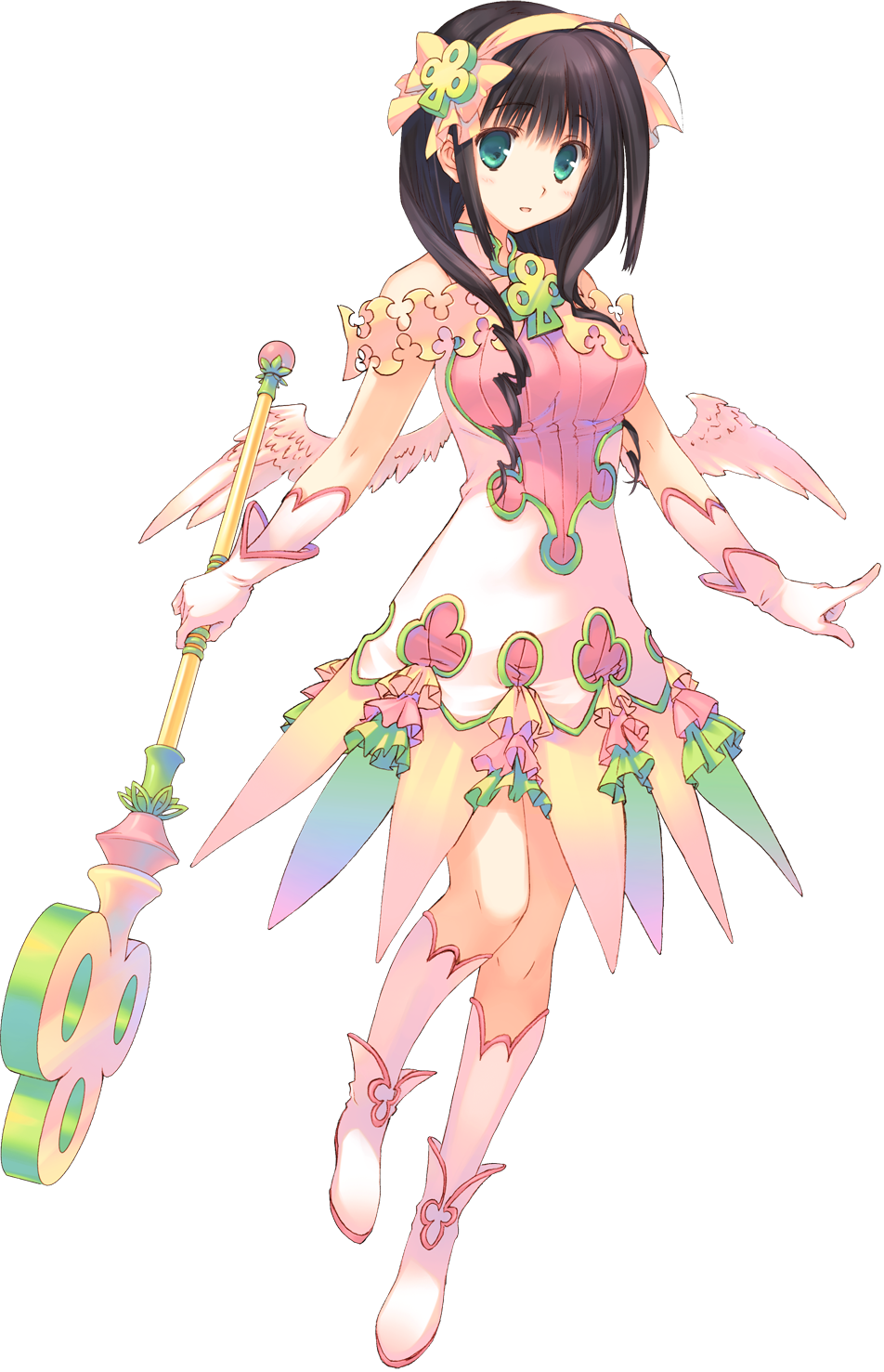 1girl, aquaplus, black_hair, boots, dress, dungeon_travelers_2, full_body, gloves