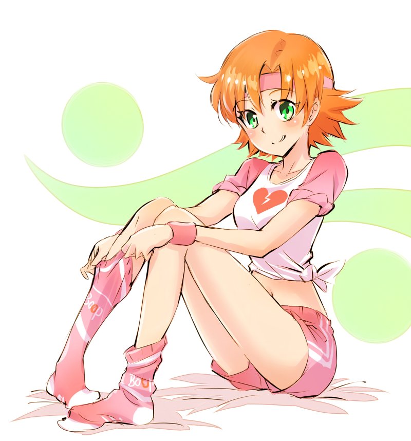 1girl, aerobics, commentary, headband, iesupa, nora_valkyrie, orange_hair, rwby