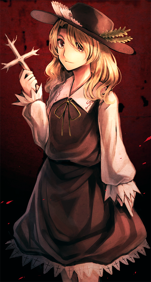 blonde_hair, cross, dolls_in_pseudo_paradise, dress, extra, hat, hat_ornament, kaede_(mmkeyy)