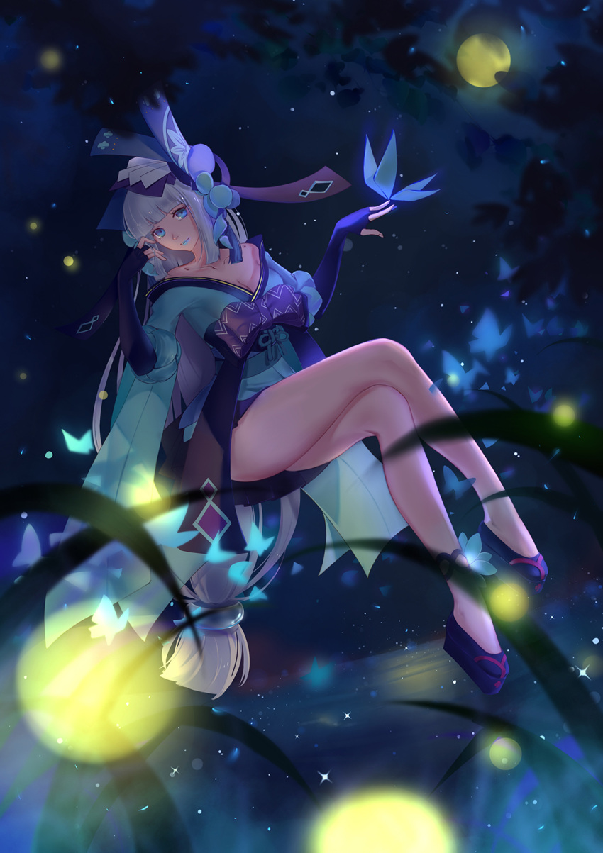 1girl, aoandon, asanogawa_(tutufcc), ass, bangs, bare_shoulders, blue_eyes, blue_lipstick