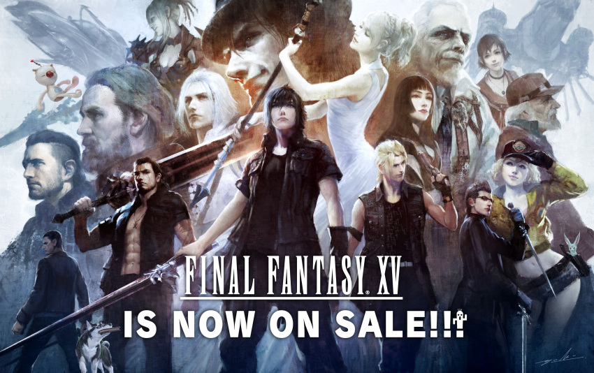 5girls, 6+boys, absurdres, aranea_highwind, ardyn_izunia, carbuncle_(final_fantasy), cid_sophiar, cidney_aurum
