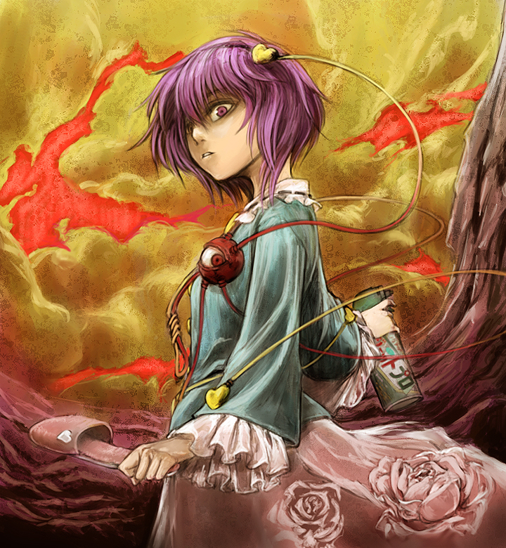 cervus, cervus_(pixiv490295), komeiji_satori, purple_eyes, purple_hair, slippers, touhou, violet_eyes