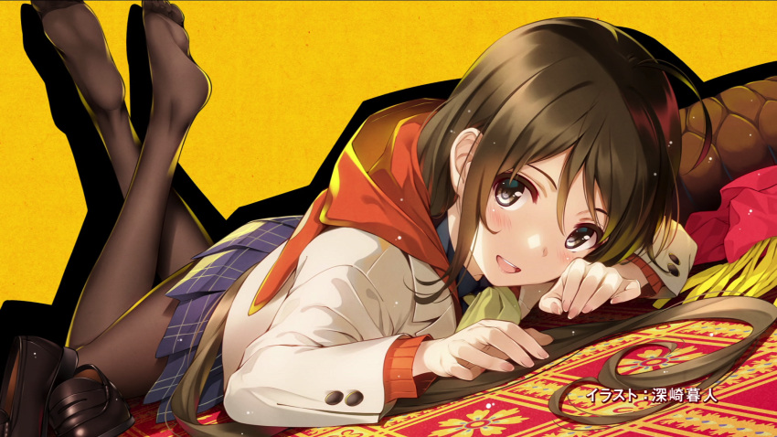 1girl, aikawa_miyuu, blush, brown_hair, feet, grey_eyes, highres, hood