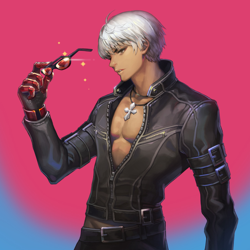 1boy, absurdres, cross, dark_skin, gloves, highres, hyeona, jacket
