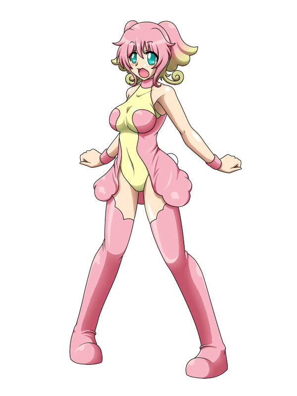 1girl, audino, bare_shoulders, blue_eyes, boots, breasts, covered_navel, medium_breasts