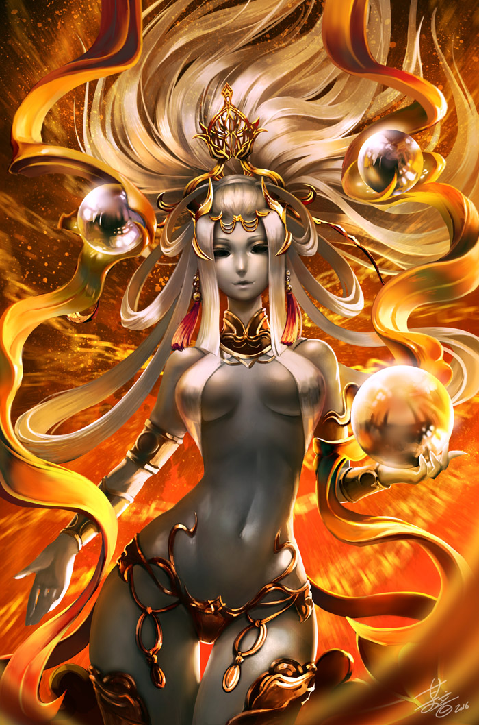 1girl, black_eyes, breasts, cleavage, empty_eyes, final_fantasy, final_fantasy_xiv, grey_skin
