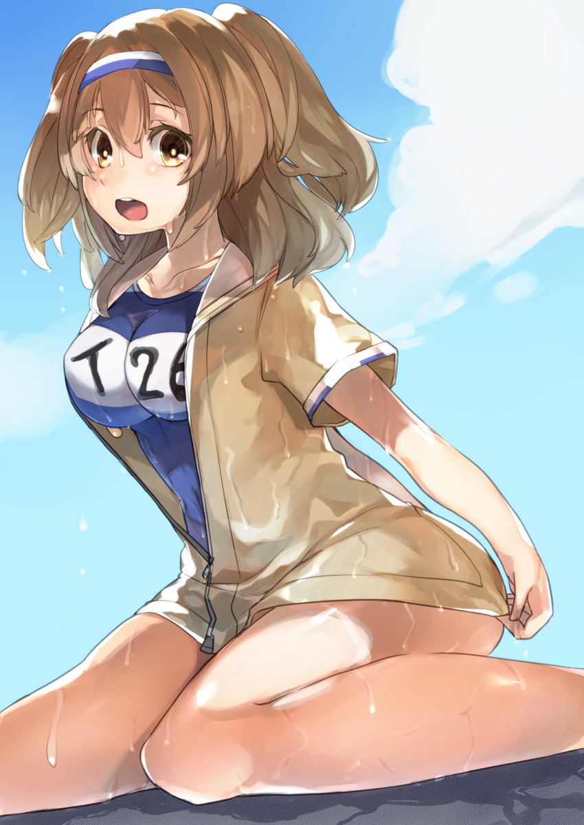 1girl, absurdres, breasts, clouds, hairband, highres, i-26_(kantai_collection), kantai_collection