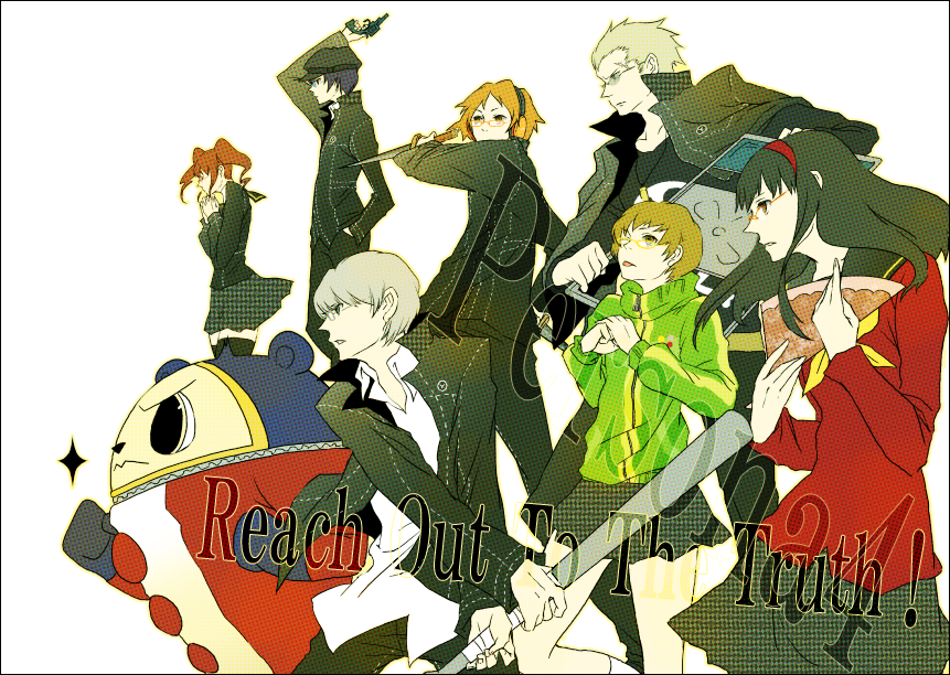 bad_id, baseball_bat, everyone, glasses, gun, hanamura_yousuke, knife, kujikawa_rise