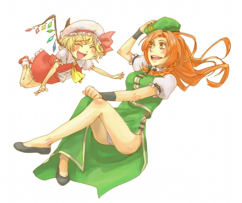 china_dress, chinadress, chinese_clothes, flandre_scarlet, hong_meiling, inu_(artist), inu_(wankosan), panties