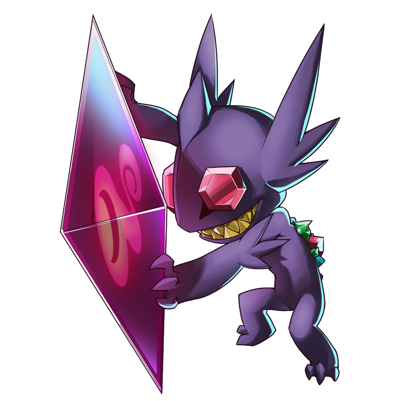 drawfag, mega_pokemon, mega_sableye, no_humans, parted_lips, pokemon, pokemon_(creature), sableye