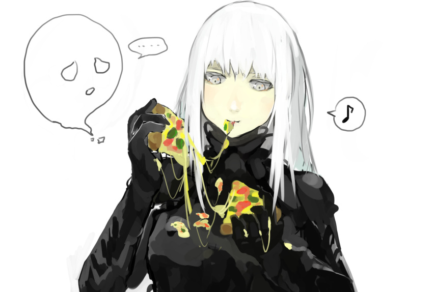 ..., 1girl, blame!, bodysuit, cheese_trail, cibo, eating, food