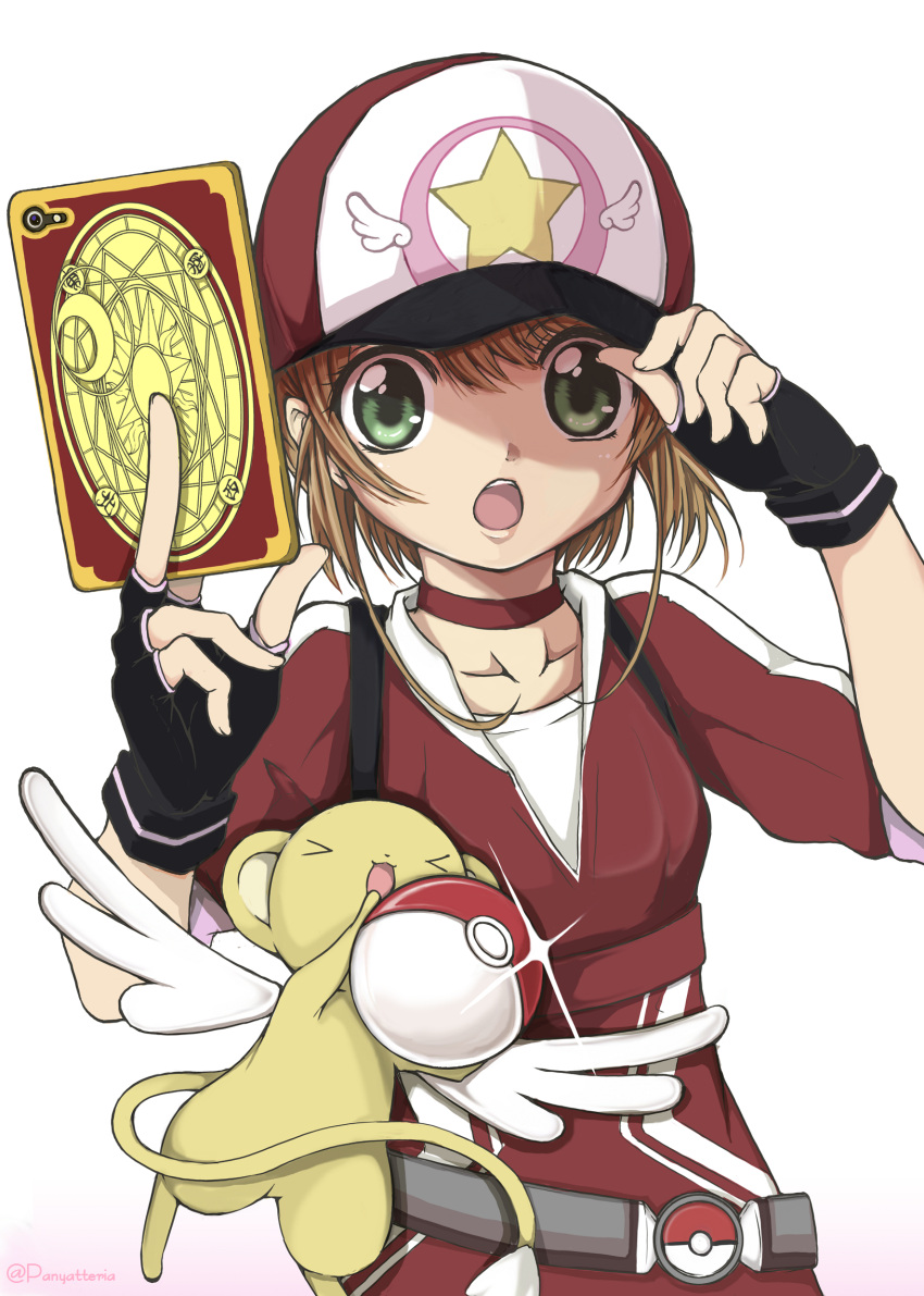 >_<, 1girl, :3, adjusting_clothes, adjusting_hat, artist_name, baseball_cap, black_gloves