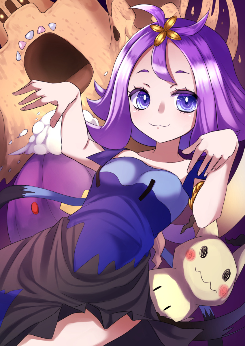 1girl, :3, acerola_(pokemon), armlet, drifblim, elite_four, half_updo, highres