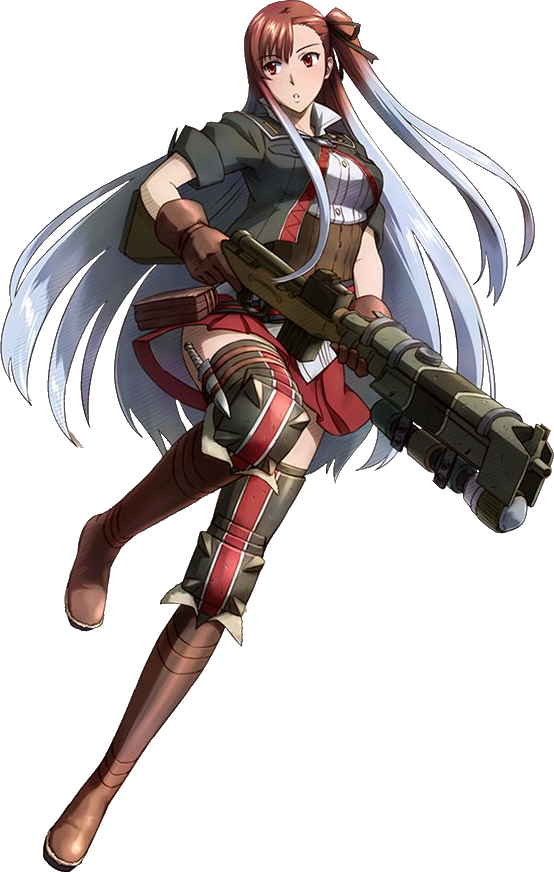 1girl, black_ribbon, brown_eyes, brown_gloves, brown_hair, gloves, gun, hair_ribbon