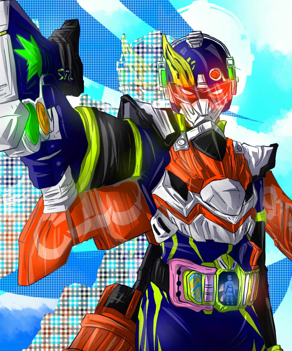 1boy, armor, artist_request, bang_bang_shooting_level_2, belt, gun, highres, jet_combat_level_2