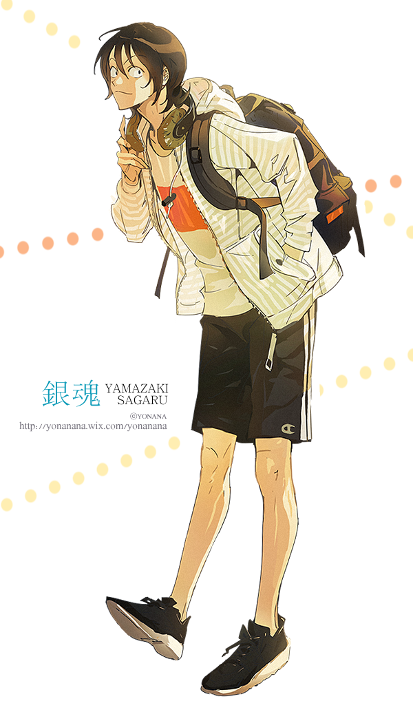 1boy, brown_hair, closed_mouth, contemporary, headphones, looking_at_viewer, smile, yamazaki_sagaru