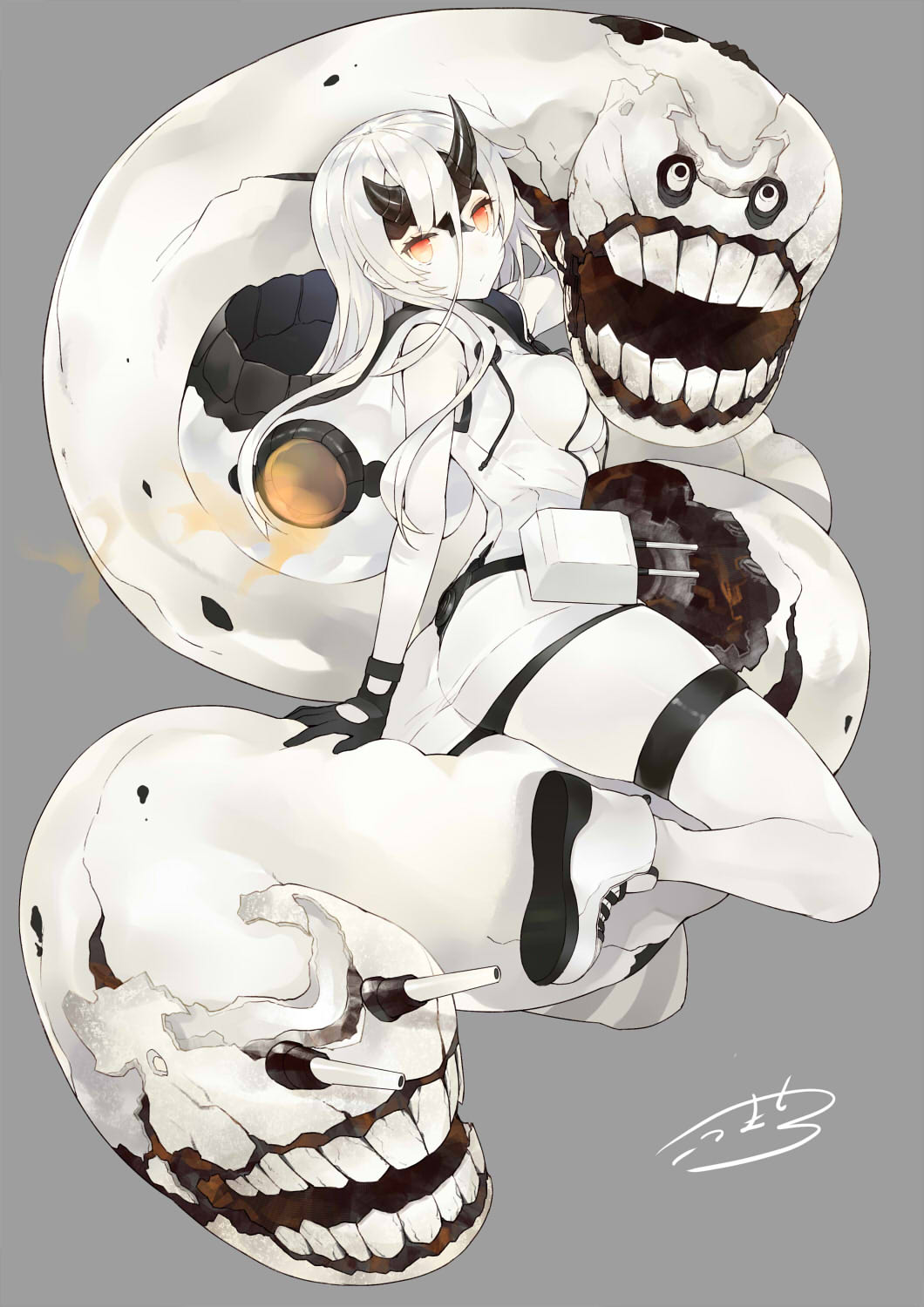1girl, artist_name, ass, bare_arms, black_gloves, black_panties, breasts, fingerless_gloves