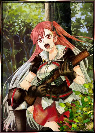 1girl, artist_request, black_gloves, black_legwear, black_ribbon, brown_eyes, forest, gloves