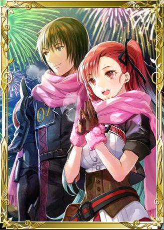 1boy, 1girl, artist_request, black_hair, black_ribbon, brown_eyes, brown_gloves, gloves