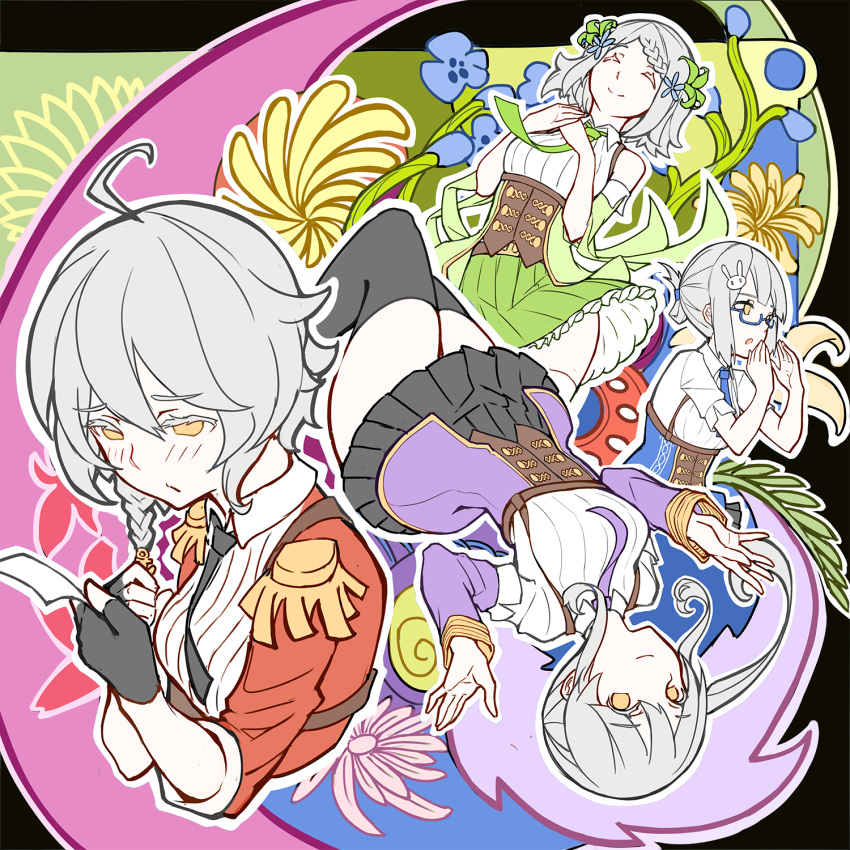 15k, 4girls, ahoge, arethusa_(zhan_jian_shao_nyu), aurora_(zhan_jian_shao_nyu), black_gloves, black_legwear, black_necktie