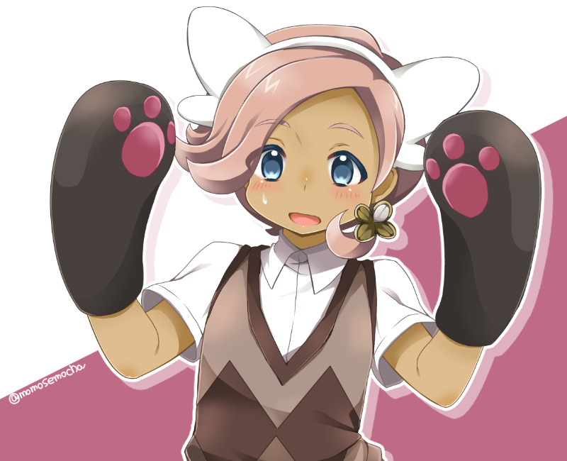 1boy, animal_ears, artist_name, blue_eyes, blush, dark_skin, ilima_(pokemon), male_focus