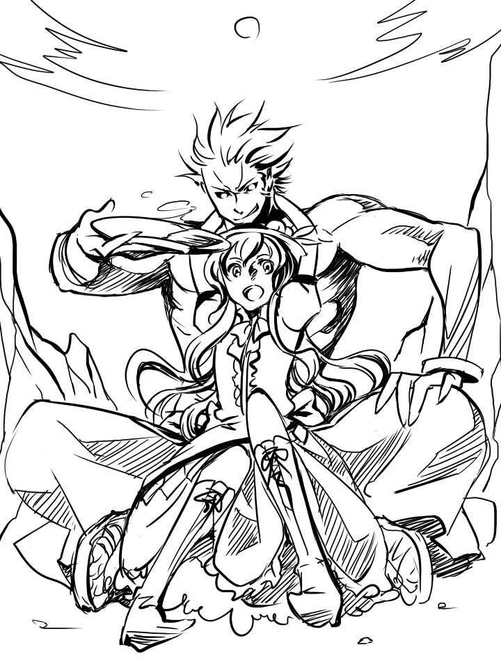 crossover, esaka, hinanawi_tenshi, hug, king_of_fighters, m.u.g.e.n, monochrome, mukai_(king_of_fighters), mukai_(kof), touhou