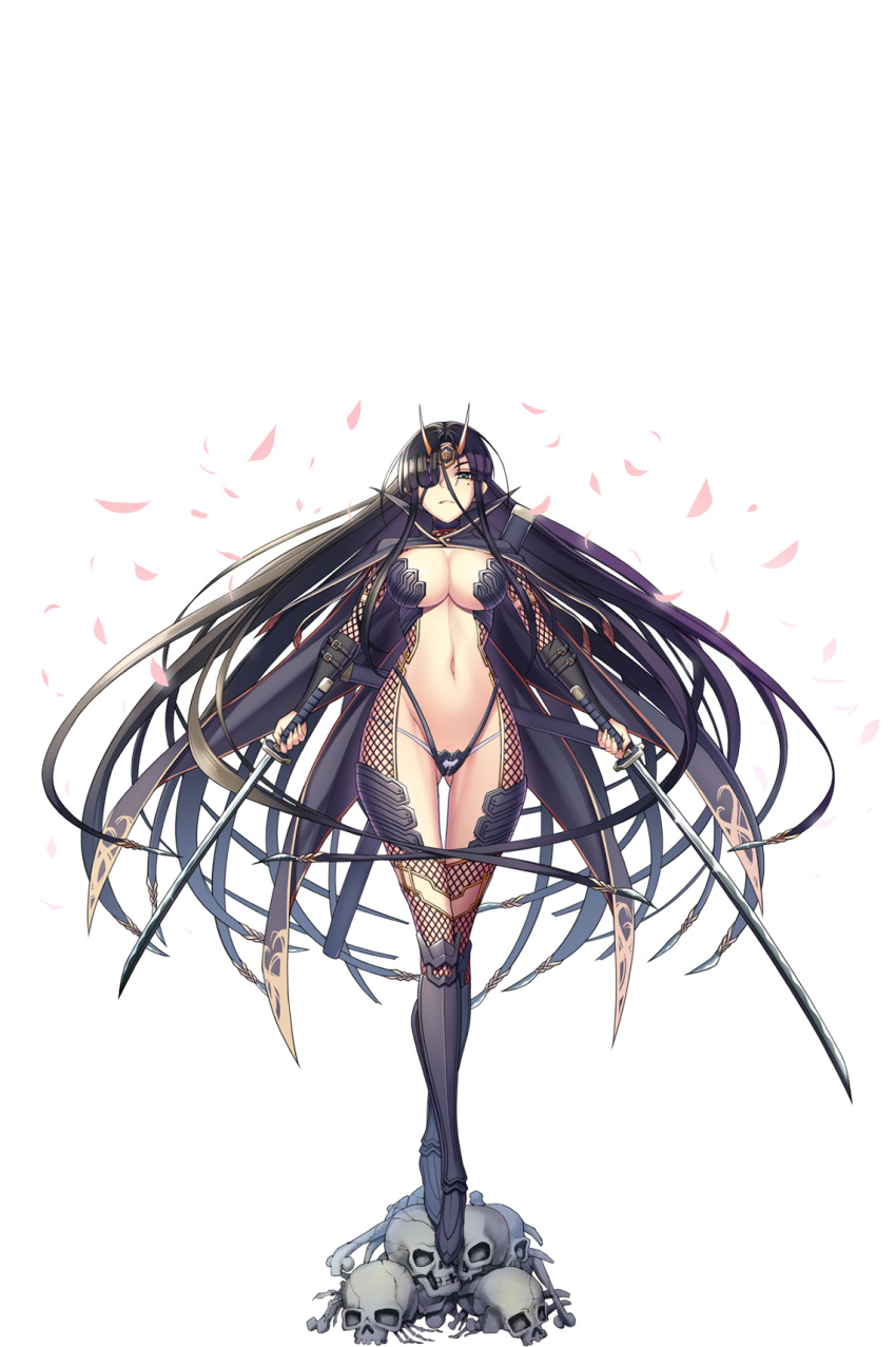 1girl, armor, armored_boots, azami_(sennen_sensou_aigis), bikini_armor, blonde_hair, blue_eyes, boots