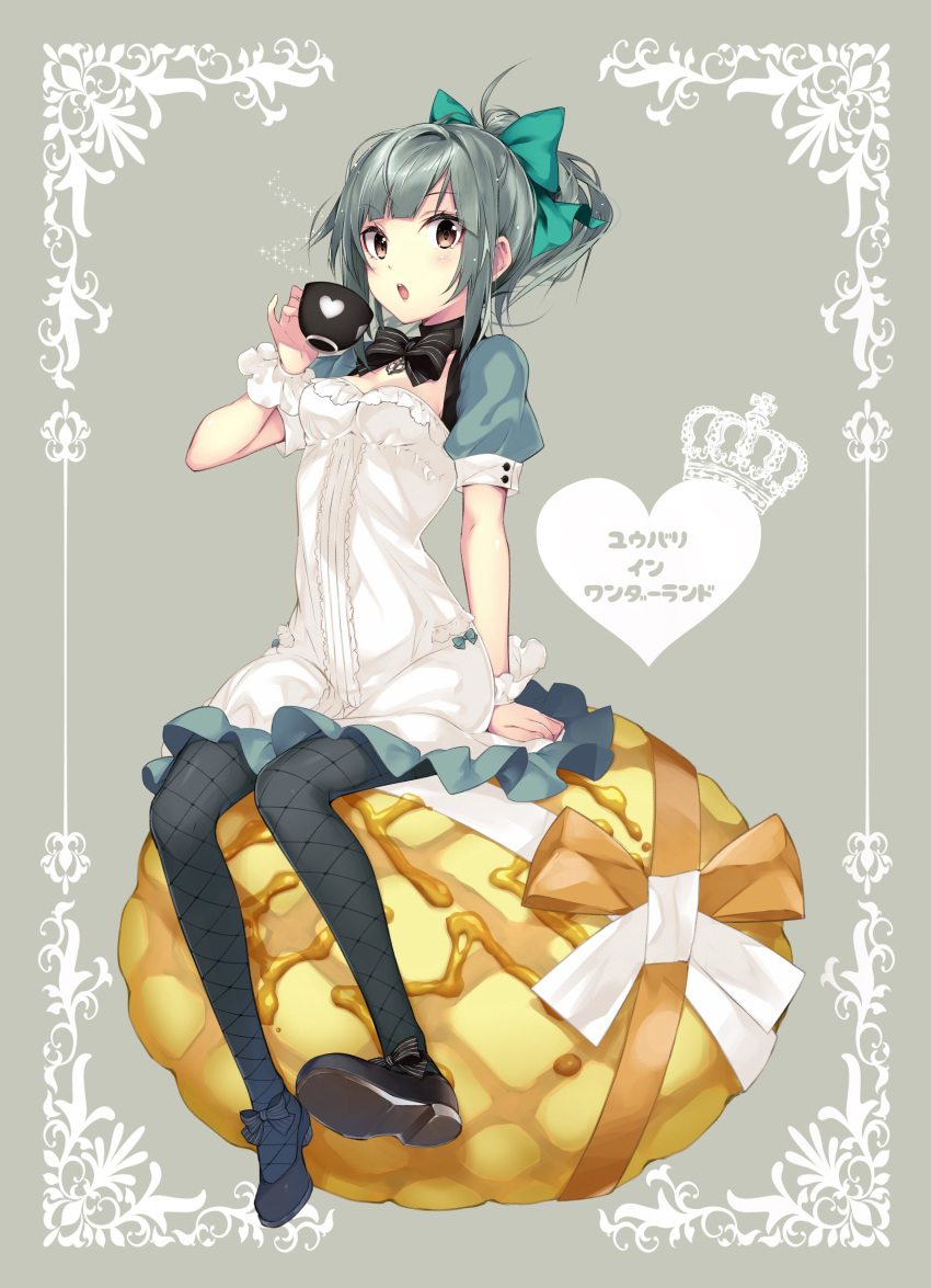 1girl, absurdres, bow, bowtie, bread, breasts, brown_eyes, cup