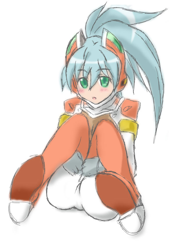 blue_hair, bodysuit, green_eyes, kawai_honoka, kawai_honoka_(swks), mikei, ponytail, sora_wo_kakeru_shoujo