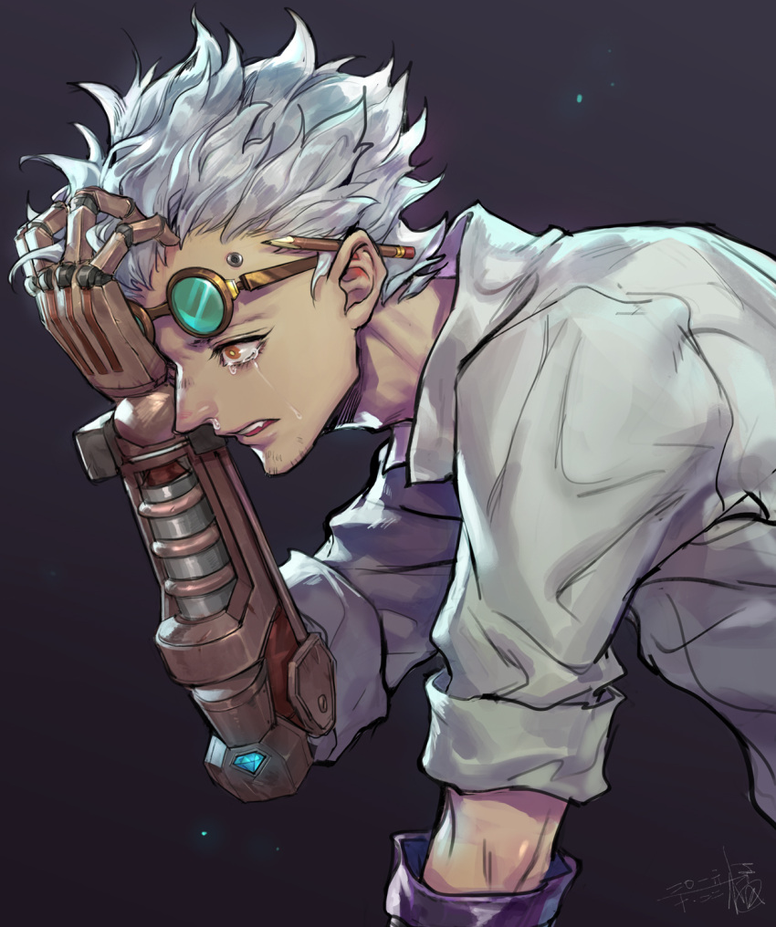 1boy, black_background, cropped_torso, crying, crying_with_eyes_open, diamond_(symbol), dr._junkenstein, eyelashes