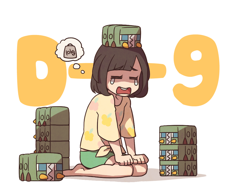 1girl, animal, animal_on_head, bangs, black_hair, charjabug, closed_eyes, countdown