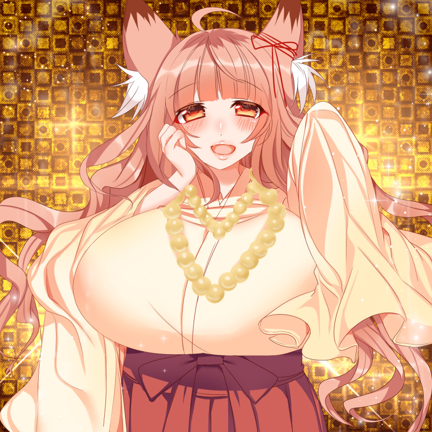 1girl, animal_ears, blush, breasts, brown_eyes, brown_hair, concon-collector, eyebrows