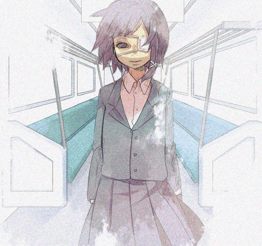 eyepatch, fujitsuna, hair_ornament, hairclip, iwakura_lain, parody, serial_experiments_lain, shindou_chihiro