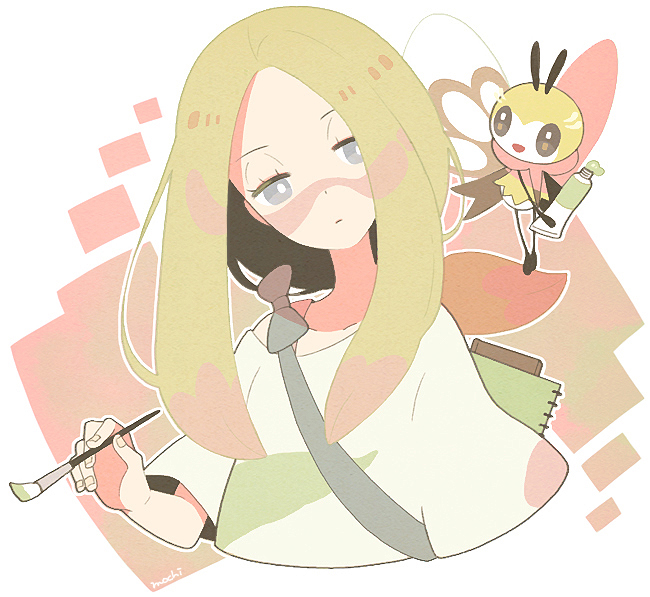 1girl, artist_name, blonde_hair, blue_eyes, facial_mark, long_hair, matsurika_(pokemon), mochi730