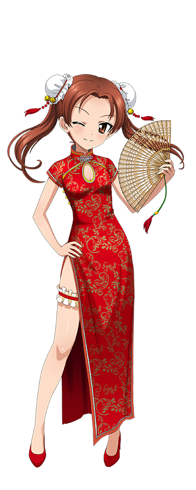 1girl, brown_eyes, brown_hair, chinese_clothes, girls_und_panzer, japan_air_self-defense_force, japan_ground_self-defense_force, japan_maritime_self-defense_force