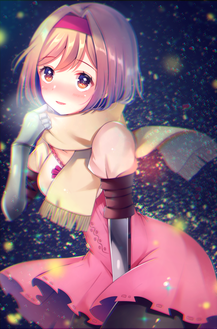 1girl, bangs, between_legs, black_legwear, blonde_hair, blurry, blush, breath