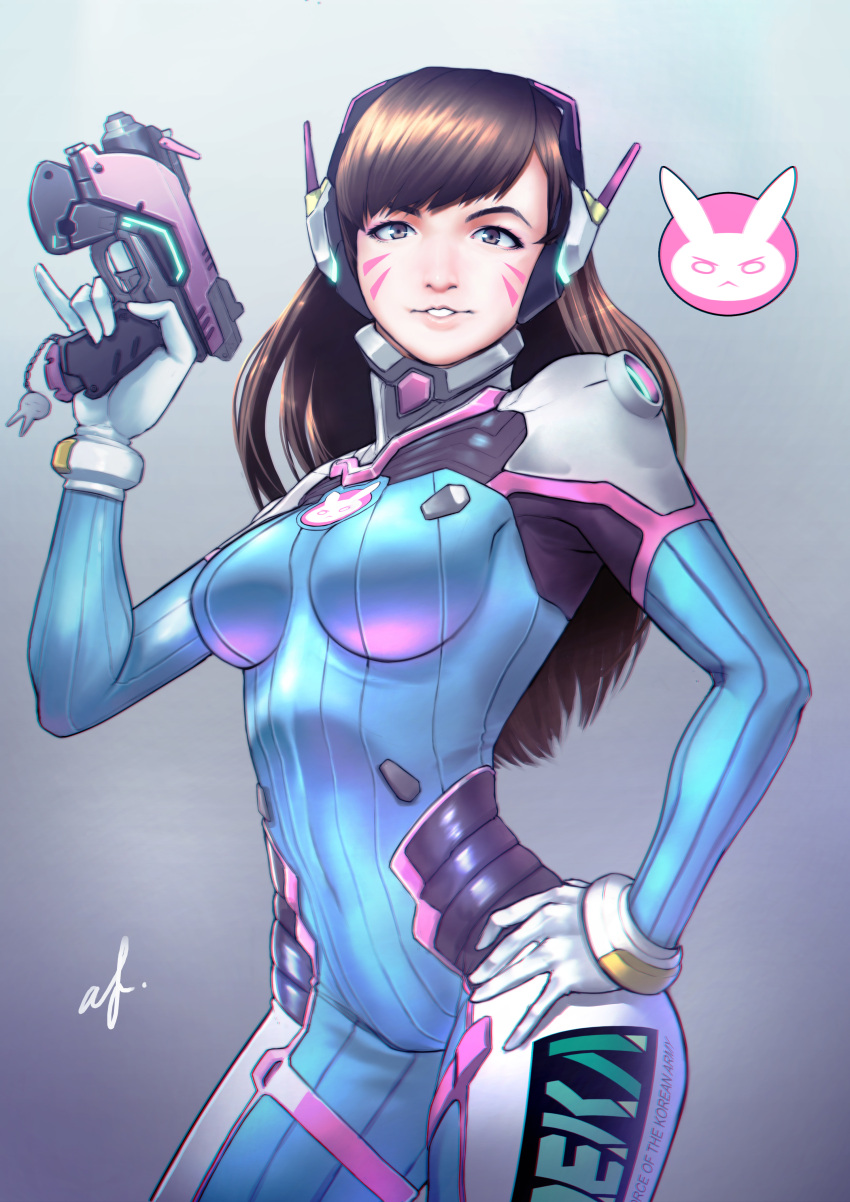 1girl, absurdres, afba, artist_name, bangs, blue_bodysuit, bodysuit, bracer