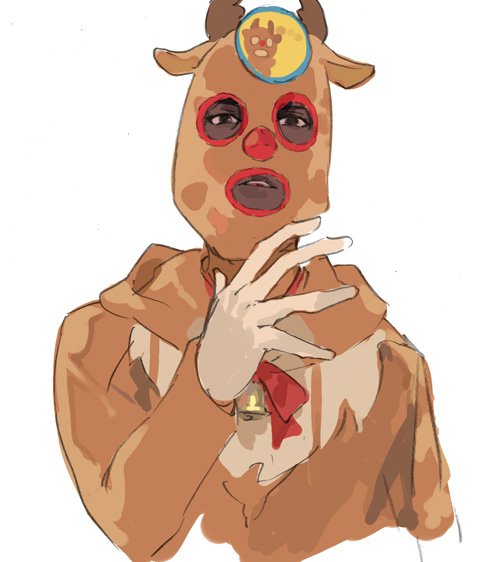 1boy, animal_costume, arjuna_(fate/grand_order), bell, dark_skin, fate/grand_order, fate_(series), pako, red_nose, reindeer_costume, ribbon, seiyuu_connection, shimazaki_nobunaga