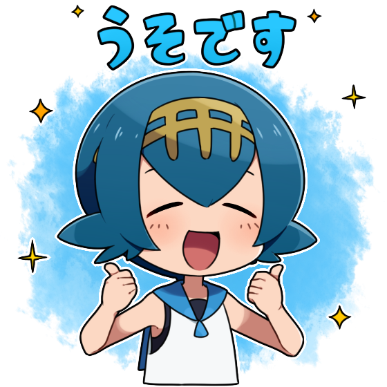 1girl, blue_hair, closed_eyes, double_thumbs_up, hairband, itukik, open_mouth, pokemon, pokemon_(game), pokemon_sm, short_hair, sleeveless, solo, sparkle, suiren_(pokemon), thumbs_up
