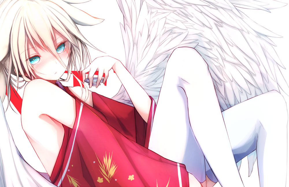 1girl, alcohol, angel, angel_wings, aqua_eyes, armpits, bangs, blonde_hair