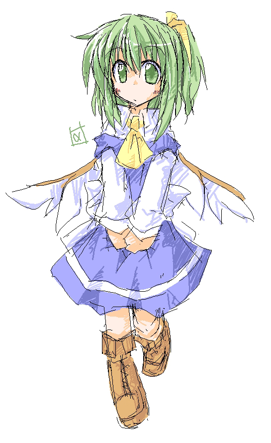 1girl, aruha, bad_id, daiyousei, female, green_eyes, green_hair, solo